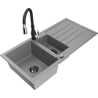 Mexen Andres fregadero de granito de 1,5 senos con escurridor y grifo de cocina Savita, gris - 6515-71-672601-70-B