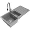 Mexen Andres lava-louça de granito 1,5-cubas com escorredor e torneira de cozinha Savita, cinza - 6515-71-672601-71