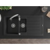 Mexen Andres fregadero de granito de 1,5 senos con escurridor y grifo de cocina Savita, negro/plata - 6515-73-672601-00