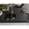 Mexen Andres fregadero de granito de 1,5 compartimentos con escurridor y grifo de cocina Savita, negro/plata - 6515-73-672601-50