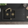 Mexen Andres Granitspüle 1,5-beckig mit Abtropffläche und Küchenarmatur Savita, schwarz/silber - 6515-73-672601-50