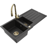 Mexen Andres évier en granit 1,5 bac avec égouttoir et robinet de cuisine Savita, noir/argent - 6515-73-672601-50