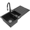 Mexen Andres fregadero de granito de 1,5 tazas con escurridor y grifo de cocina Savita, negro/plateado - 6515-73-672601-70