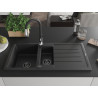 Mexen Andres fregadero de granito de 1,5 compartimentos con escurridor y grifo de cocina Savita, negro/plata