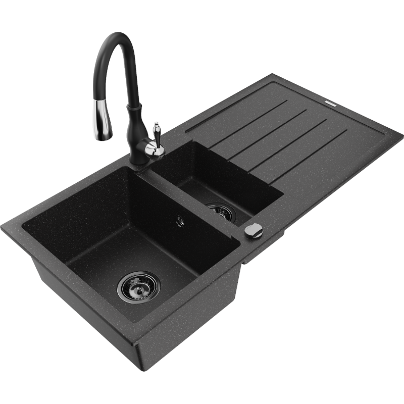 Mexen Andres Granitspullut mat 1,5-kamerek mat Troppan a Setzwand Savita, schwaarz/sëlwer - 6515-73-672601-70-B