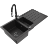 Mexen Andres évier en granit à 1,5 bac avec égouttoir et robinet de cuisine Savita, noir/argent - 6515-73-672601-70-B