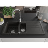 Mexen Andres lavello in granito 1,5 vasca con sgocciolatoio e rubinetto cucina Savita, nero/oro metallico - 6515-75-672601-00