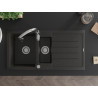 Mexen Andres granit gootsteen 1,5-komoren met afdruiprek en keukenmengkraan Savita, zwart/gouden metallic - 6515-75-672601-00