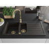 Mexen Andres granitische spoelbak 1,5-kamer met afdruiprek en keukenmengkraan Savita, zwart/goud metallic - 6515-75-672601-50