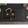 Mexen Andres granitische spoelbak 1,5-kamer met afdruiprek en keukenmengkraan Savita, zwart/goud metallic - 6515-75-672601-50