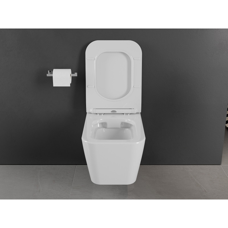 Mexen Cube Rimless toilet bowl with soft-close slim seat, duroplast, glossy white - 30924000
