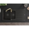 Mexen Andres Granitspüle 1,5-Becken mit Abtropffläche und Küchenarmatur Savita, schwarz/gold - 6515-75-672601-50-B