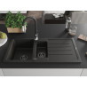 Mexen Andres fregadero de granito de 1,5 senos con escurridor y grifo de cocina Savita, negro/oro - 6515-75-672601-70-B