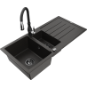 Mexen Andres fregadero de granito de 1,5 senos con escurridor y grifo de cocina Savita, negro/dorado - 6515-75-672601-70-B