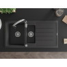 Mexen Andres Granitspüle 1,5-Becken mit Abtropffläche und Küchenarmatur Savita, schwarz gesprenkelt - 6515-76-672601-00