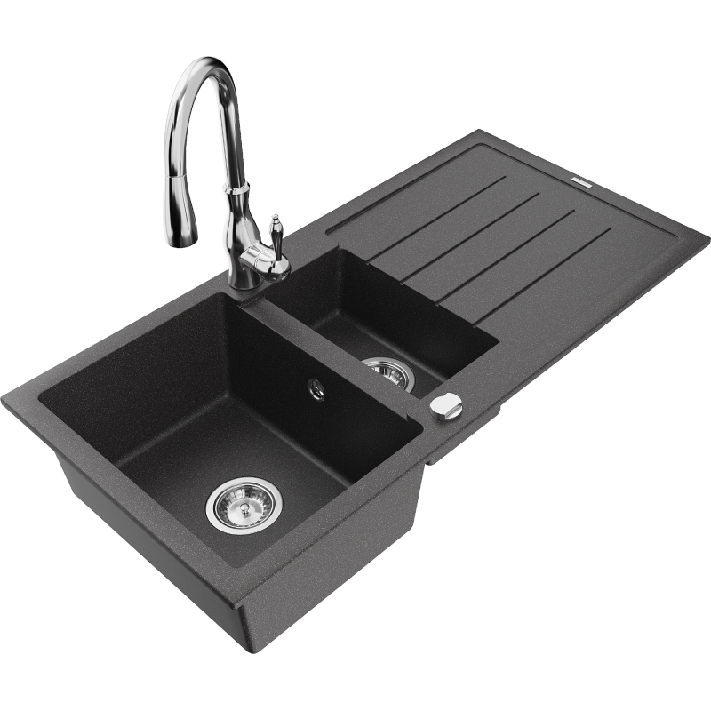 Mexen Andres Granitspullteg mat 1,5-Kummer mat Ofdrëpsberäich an Kichekrunn Savita, schwaarz gesprenkelt - 6515-76-672601-00