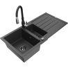Mexen Andres fregadero de granito de 1,5 senos con escurridor y grifo de cocina Savita, negro moteado - 6515-76-672601-70-B