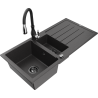 Mexen Andres granite sink 1.5-bowl with drainer and Savita kitchen tap, black speckled - 6515-76-672601-70-B