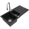 Mexen Andres 1.5-bowl Granite Sink with Drainer and Savita Kitchen Tap, Black - 6515-77-672601-00