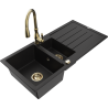 Mexen Andres granieten gootsteen 1,5-komor met afdruiprek en keukenkraan Savita, zwart - 6515-77-672601-50