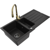 Mexen Andres 1.5-bowl granite sink with drainer and Savita kitchen tap, black - 6515-77-672601-50-B