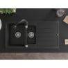 Mexen Andres évier en granit 1,5 bac avec égouttoir et robinet de cuisine Savita, noir - 6515-77-672601-70