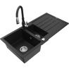 Mexen Andres granite sink 1.5-bowl with drainer and Savita kitchen tap, black - 6515-77-672601-70
