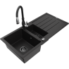 Mexen Andres granite sink 1.5-bowl with drainer and Savita kitchen tap, black - 6515-77-672601-70-B