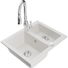 Mexen Carlos granite sink 1.5-bowl with Savita kitchen tap, white - 6518-20-672601-00