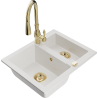 Mexen Carlos 1.5-bowl granite sink with Savita kitchen tap, white - 6518-20-672601-50