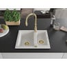 Mexen Carlos 1.5-bowl granite sink with Savita kitchen tap, white - 6518-20-672601-50