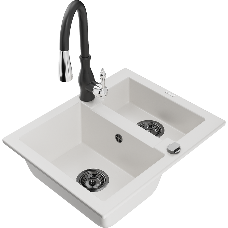 Mexen Carlos Granit-Spullsteen 1,5-Spullraum mat Kichekran Savita, wäiss - 6518-20-672601-70