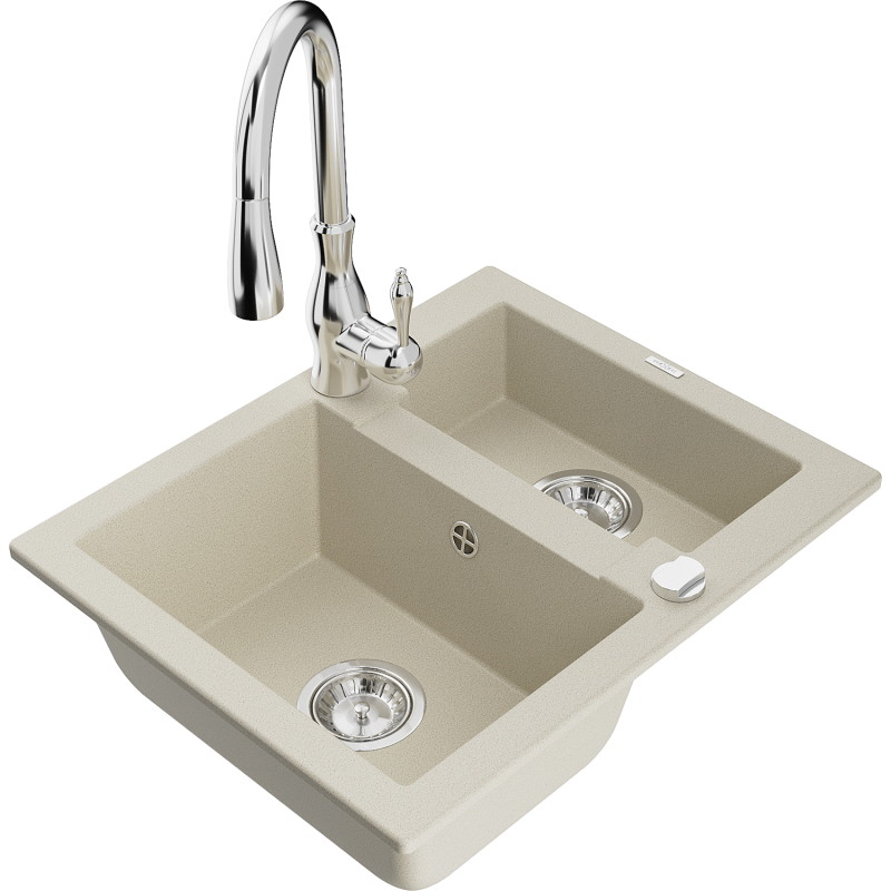Mexen Carlos granitspüle 1,5-fach mit Küchenmischer Savita, beige - 6518-69-672601-00