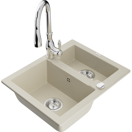 Mexen Carlos granitspüle 1,5-fach mit Küchenmischer Savita, beige - 6518-69-672601-00