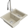 Mexen Carlos fregadero de granito de 1,5 senos con grifo de cocina Savita, beige - 6518-69-672601-00