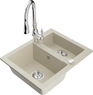 Mexen Carlos fregadero de granito de 1,5 senos con grifo de cocina Savita, beige - 6518-69-672601-00