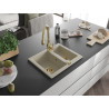 Mexen Carlos fregadero de granito 1.5 cubetas con grifo de cocina Savita, beige - 6518-69-672601-50