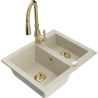 Mexen Carlos fregadero de granito 1.5 cubetas con grifo de cocina Savita, beige - 6518-69-672601-50