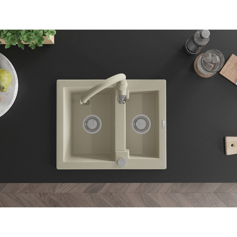 Mexen Carlos lavello in granito da 1,5 vasche con miscelatore da cucina Savita, beige - 6518-69-672601-69