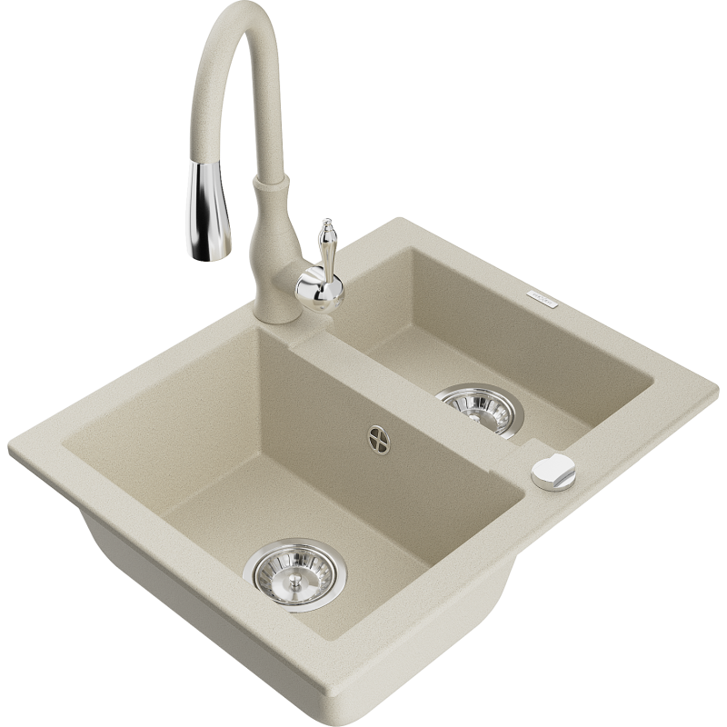 Mexen Carlos lavello in granito da 1,5 vasche con miscelatore da cucina Savita, beige - 6518-69-672601-69