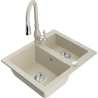 Mexen Carlos granitspüle 1,5-beckig mit küchenarmatur Savita, beige - 6518-69-672601-69