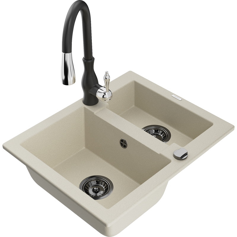 Mexen Carlos 1,5-Kammer-Granits Spüle mit Küchenarmatur Savita, beige - 6518-69-672601-70