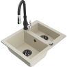 Mexen Carlos granieten spoelbak 1,5-compartiment met keukenkraan Savita, beige - 6518-69-672601-70