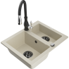 Mexen Carlos Granitspüle 1,5-seitig mit Küchenarmatur Savita, beige - 6518-69-672601-70