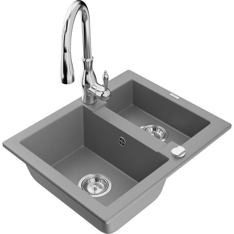Mexen Carlos granitdiskho med 1,5 fack ink. köksblandare Savita, grå - 6518-71-672601-00
