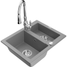 Mexen Carlos granite sink 1.5-bowl with Savita kitchen tap, grey - 6518-71-672601-00