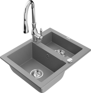 Mexen Carlos graniittinen 1,5-altaalla varustettu keittiöallas ja Savita-keittiöhana, harmaa - 6518-71-672601-00