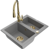 Mexen Carlos granite sink 1.5-bowl with Savita kitchen tap, grey - 6518-71-672601-50