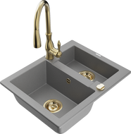Mexen Carlos 1.5-bowl granite sink with Savita kitchen faucet, gray - 6518-71-672601-50