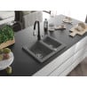 Mexen Carlos granite sink 1.5-bowl with Savita kitchen tap, grey - 6518-71-672601-70